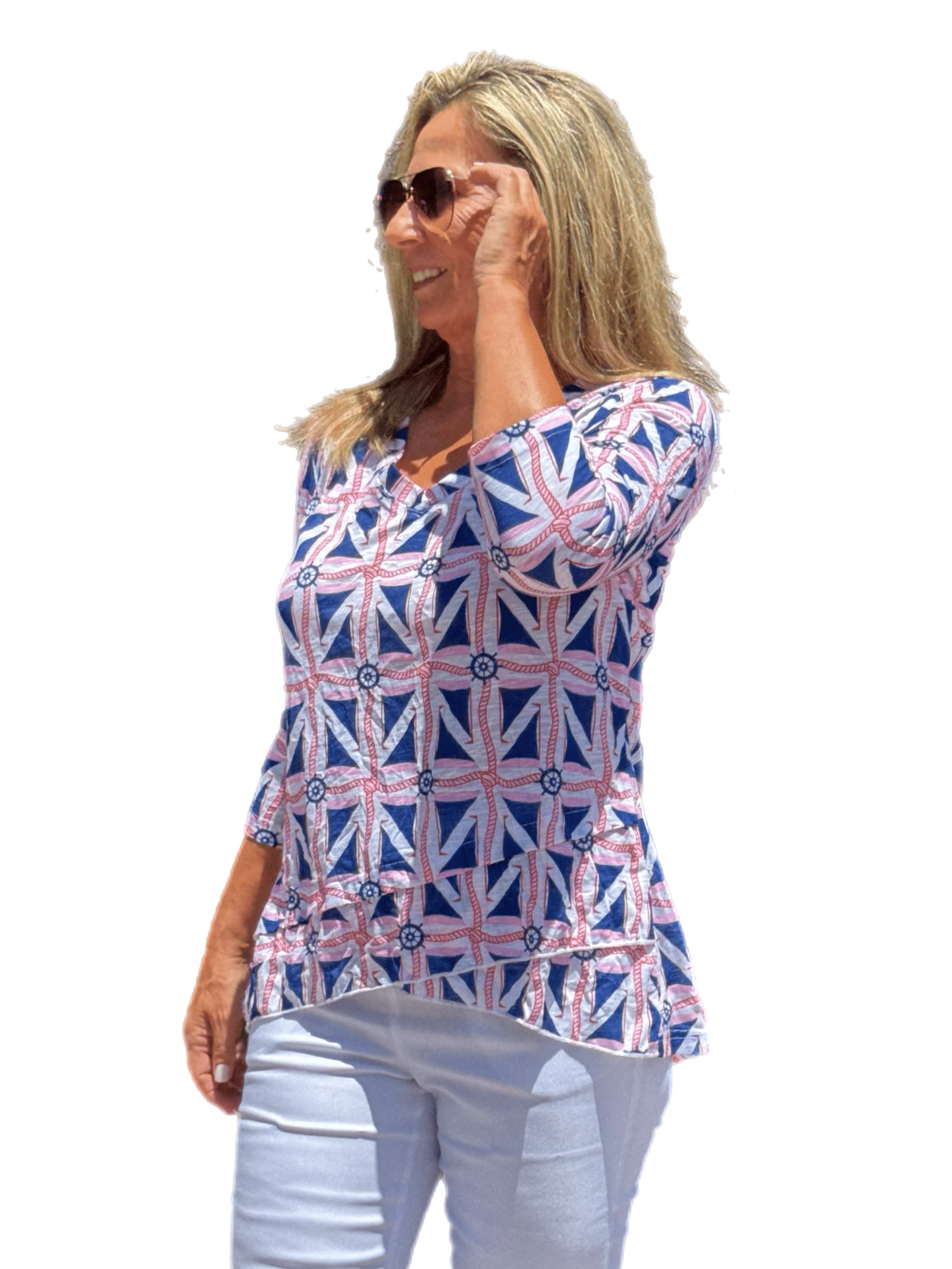 3/4-Sleeve High-Low Tunic Nautical