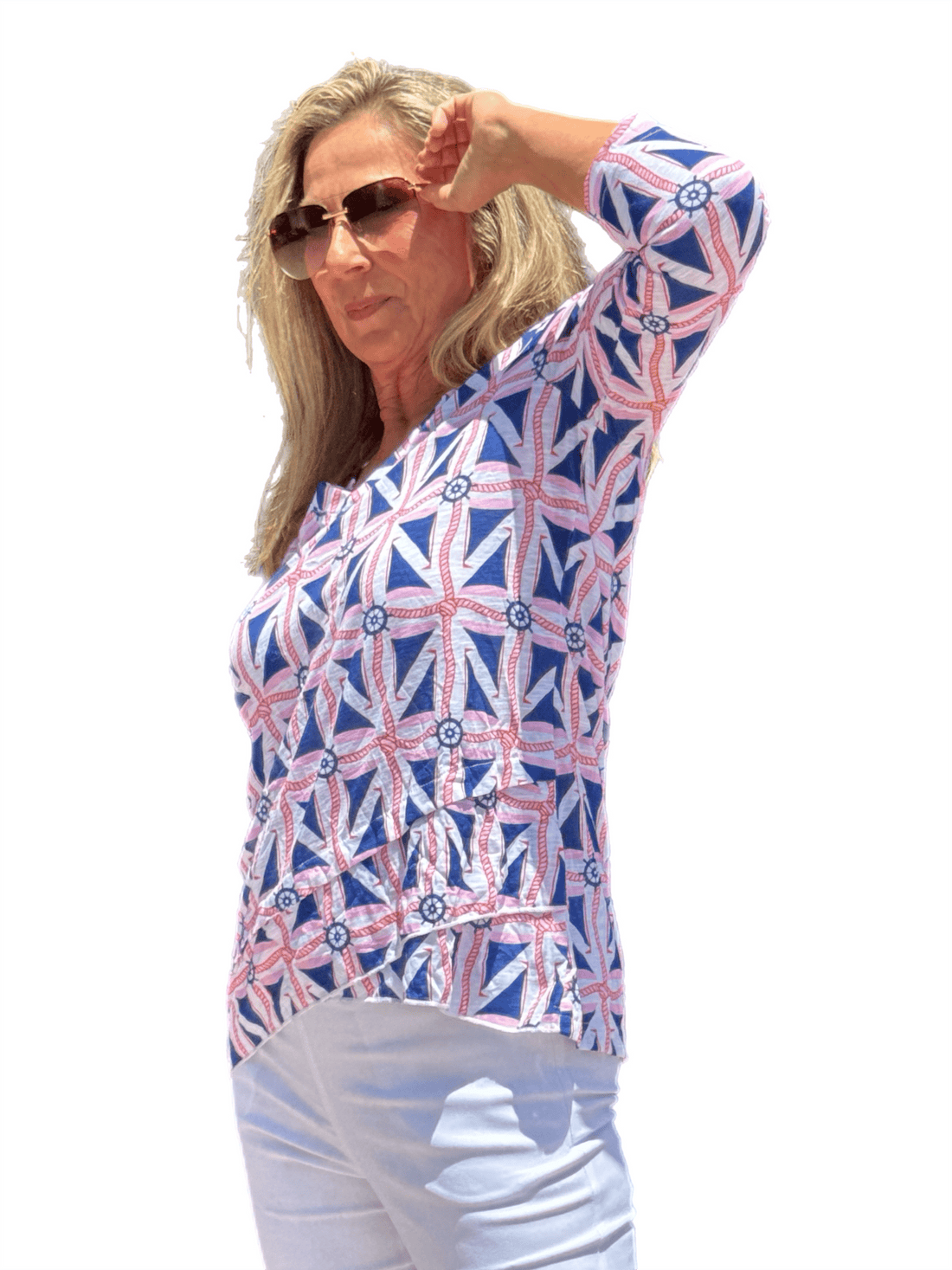 3/4-Sleeve High-Low Tunic Nautical