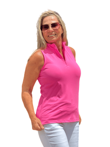 High Zip-Neck Sleeveless Top with UPF50+ Bright Hot Pink