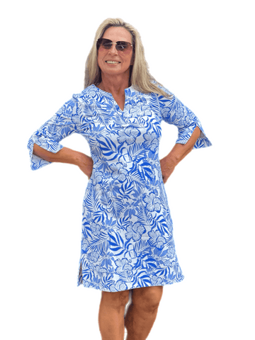 Split-Neck Travel Dress with UPF50+ Summer Breeze Blue