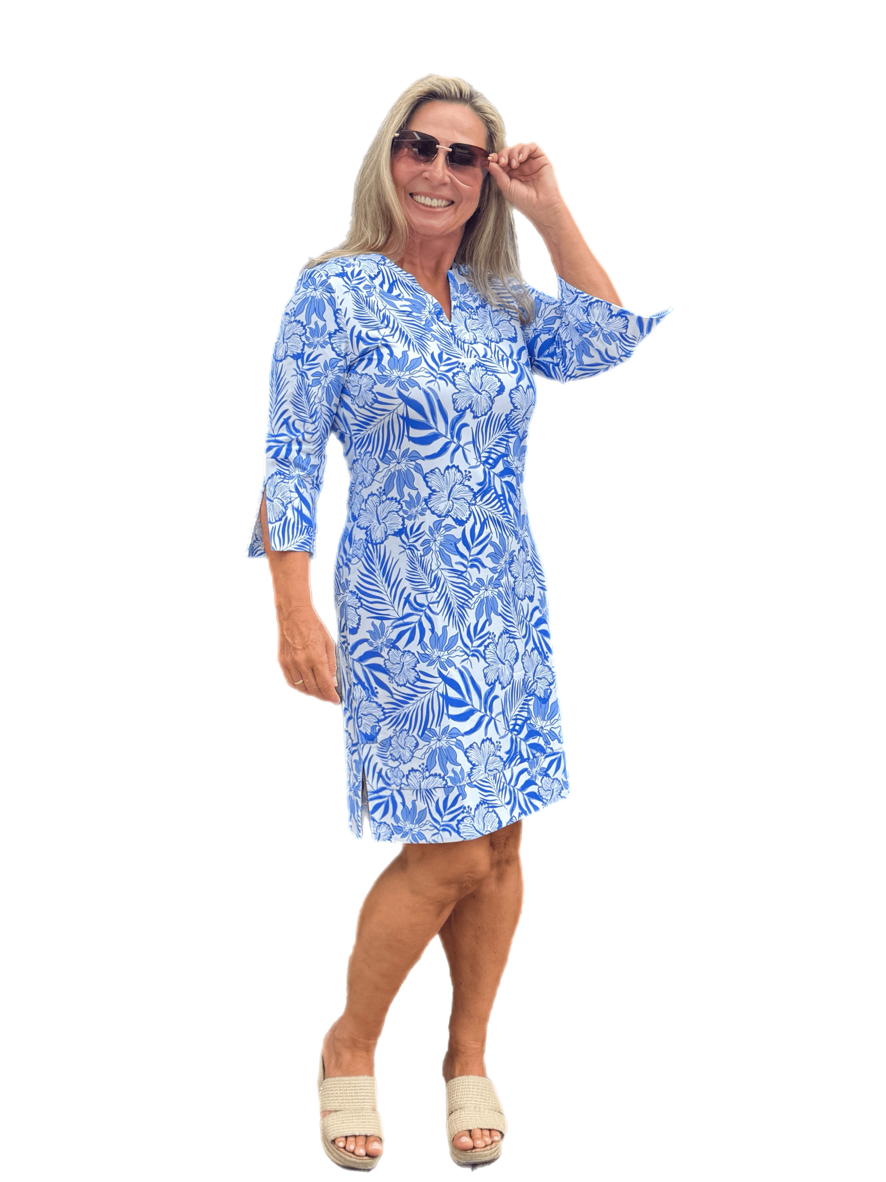 Split-Neck Travel Dress with UPF50+ Summer Breeze Blue