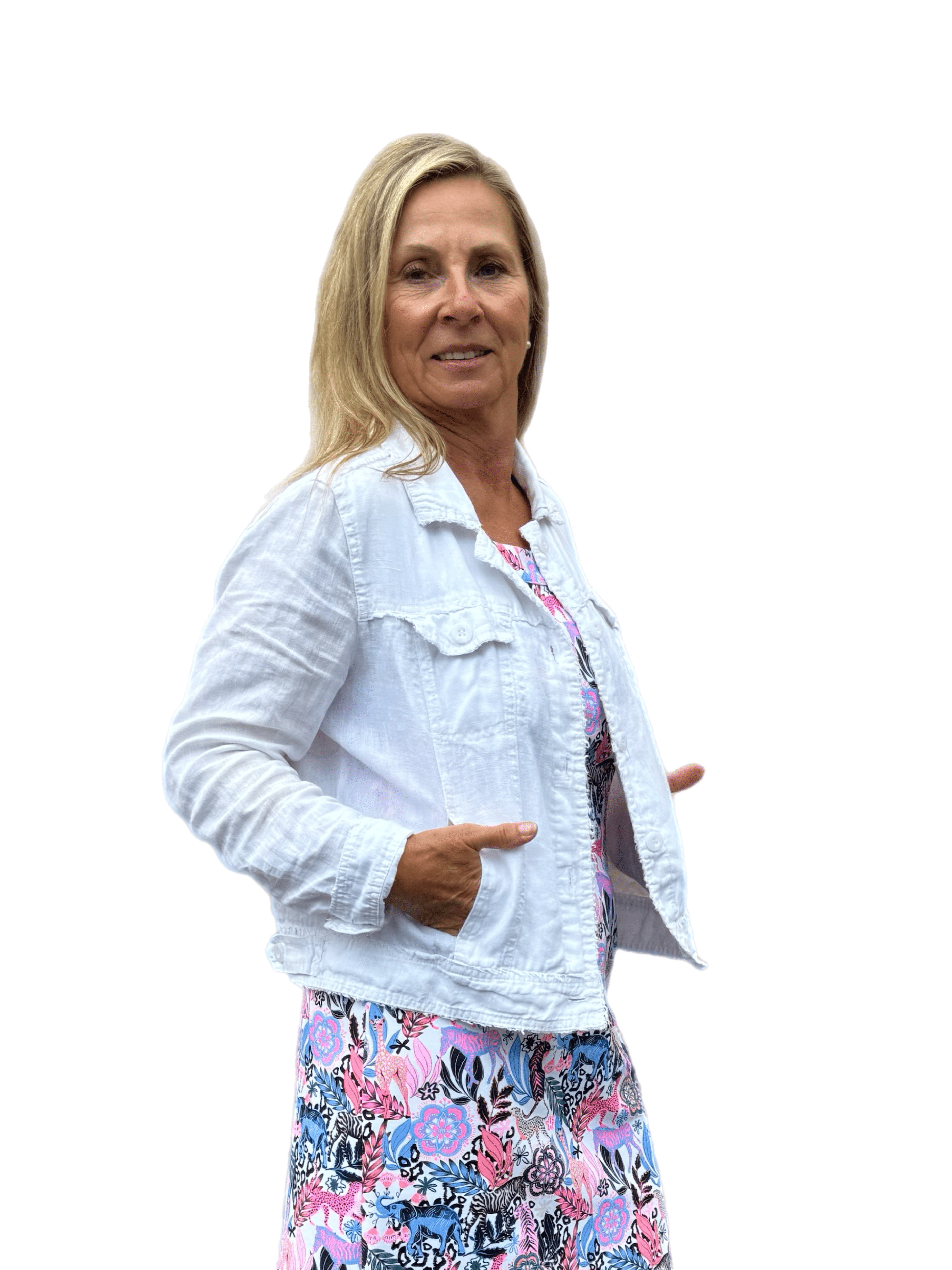 Long-Sleeve Linen Jacket White