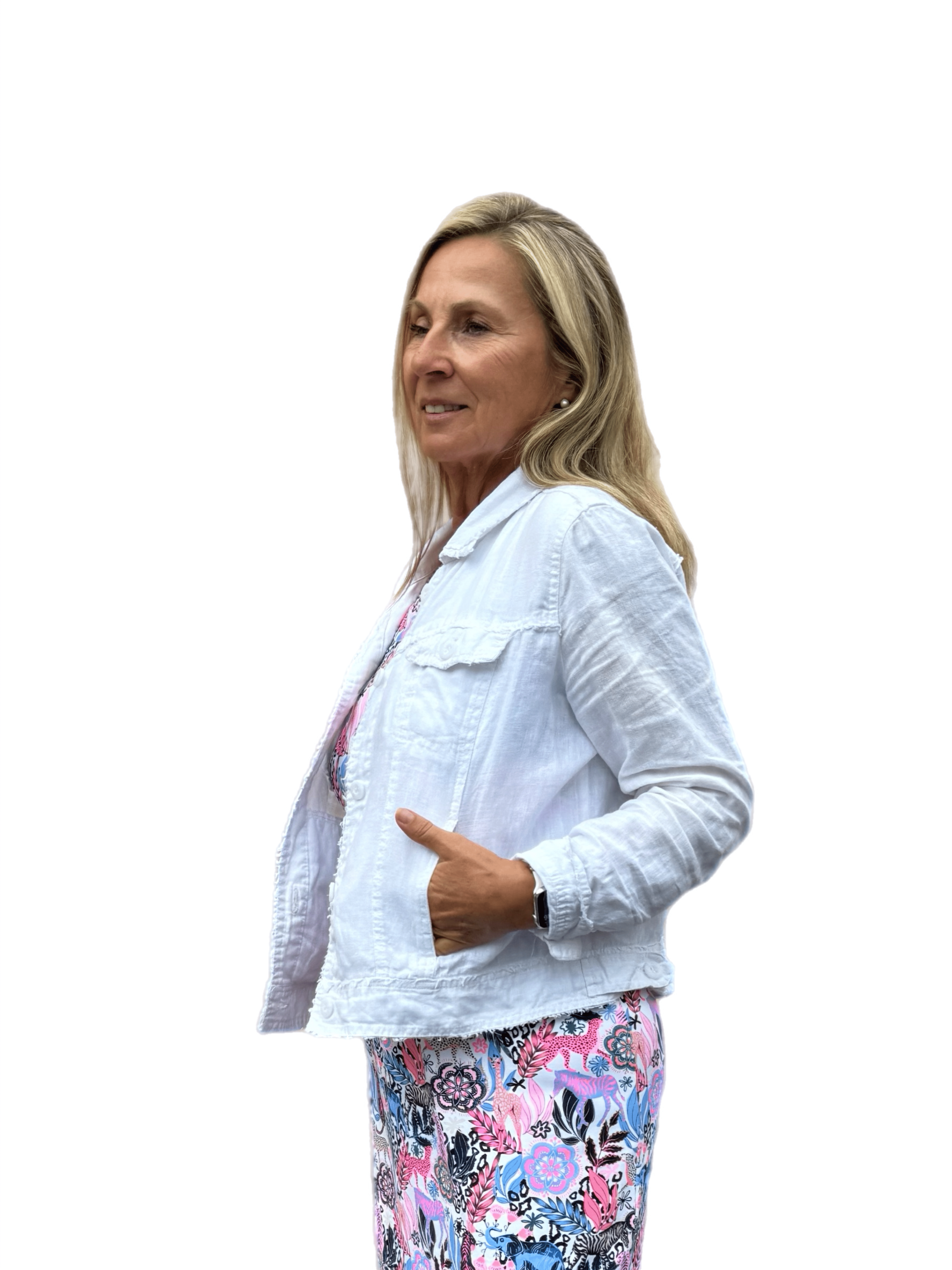 Long-Sleeve Linen Jacket White