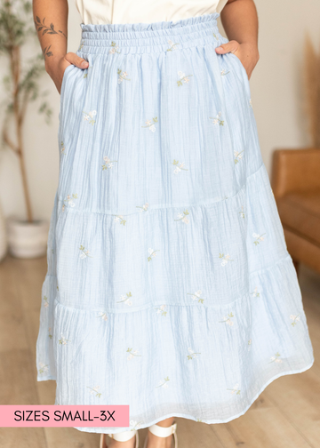 Isabela Light Blue Floral Skirt