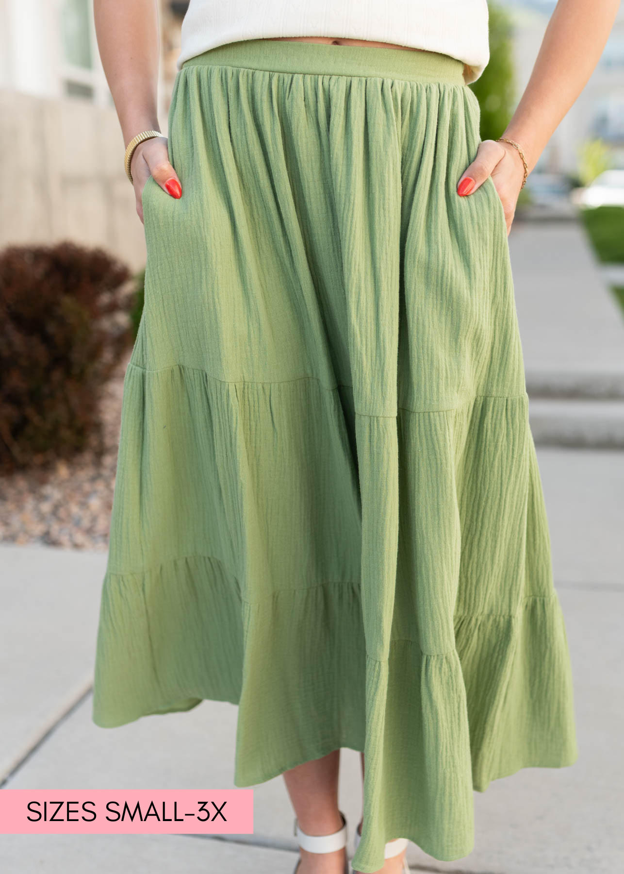Jannalese Light Green Gauze Tiered Skirt