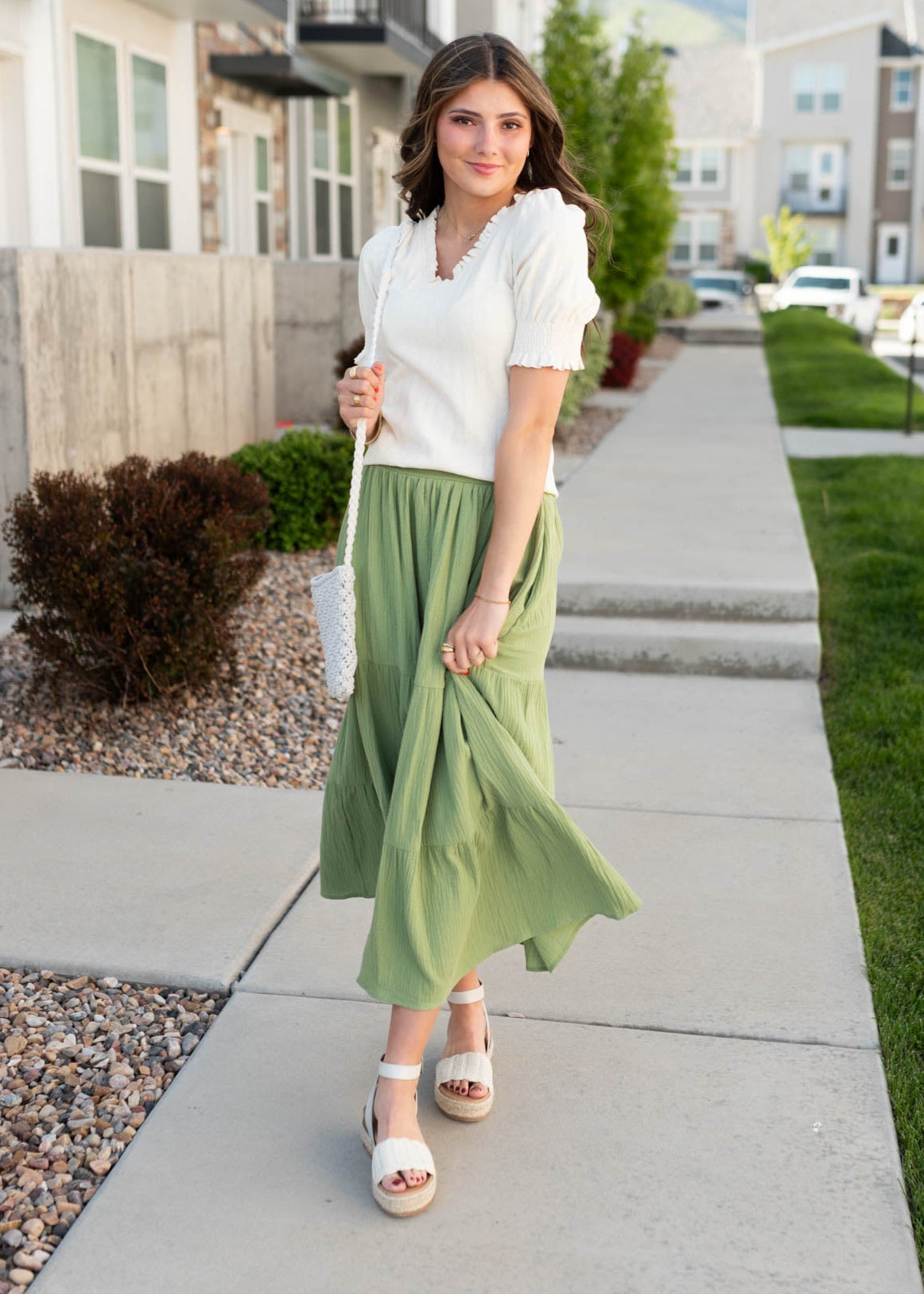 Jannalese Light Green Gauze Tiered Skirt
