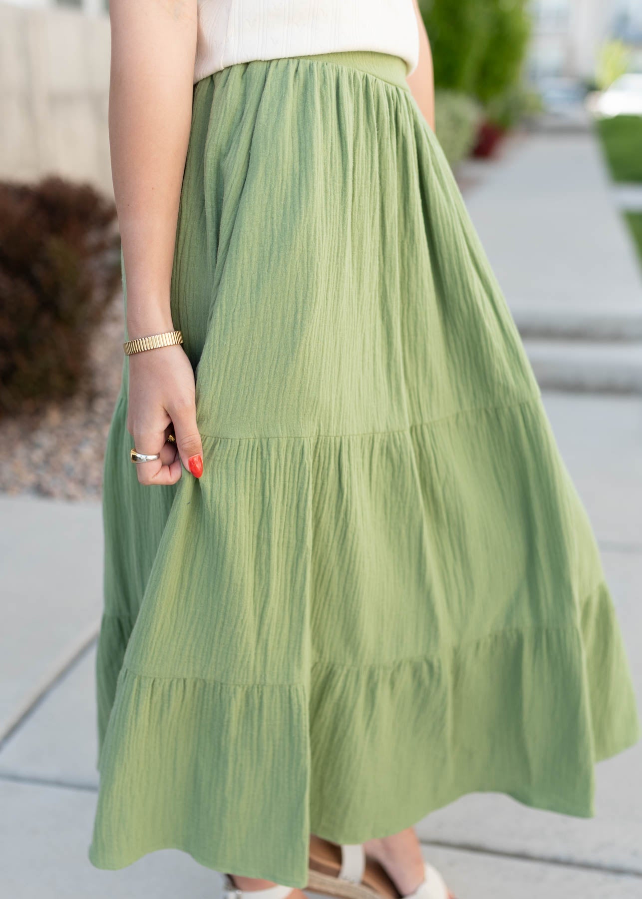 Jannalese Light Green Gauze Tiered Skirt