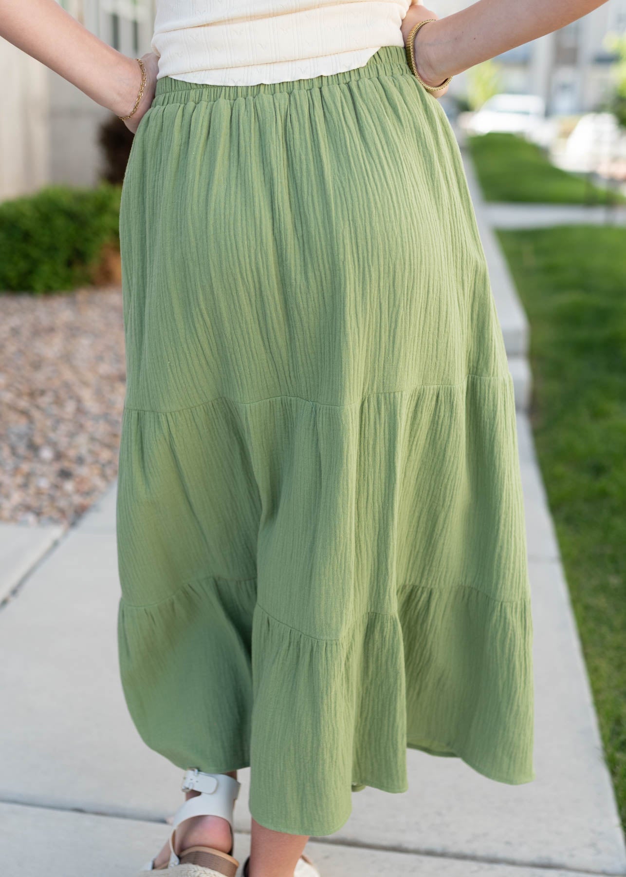 Jannalese Light Green Gauze Tiered Skirt
