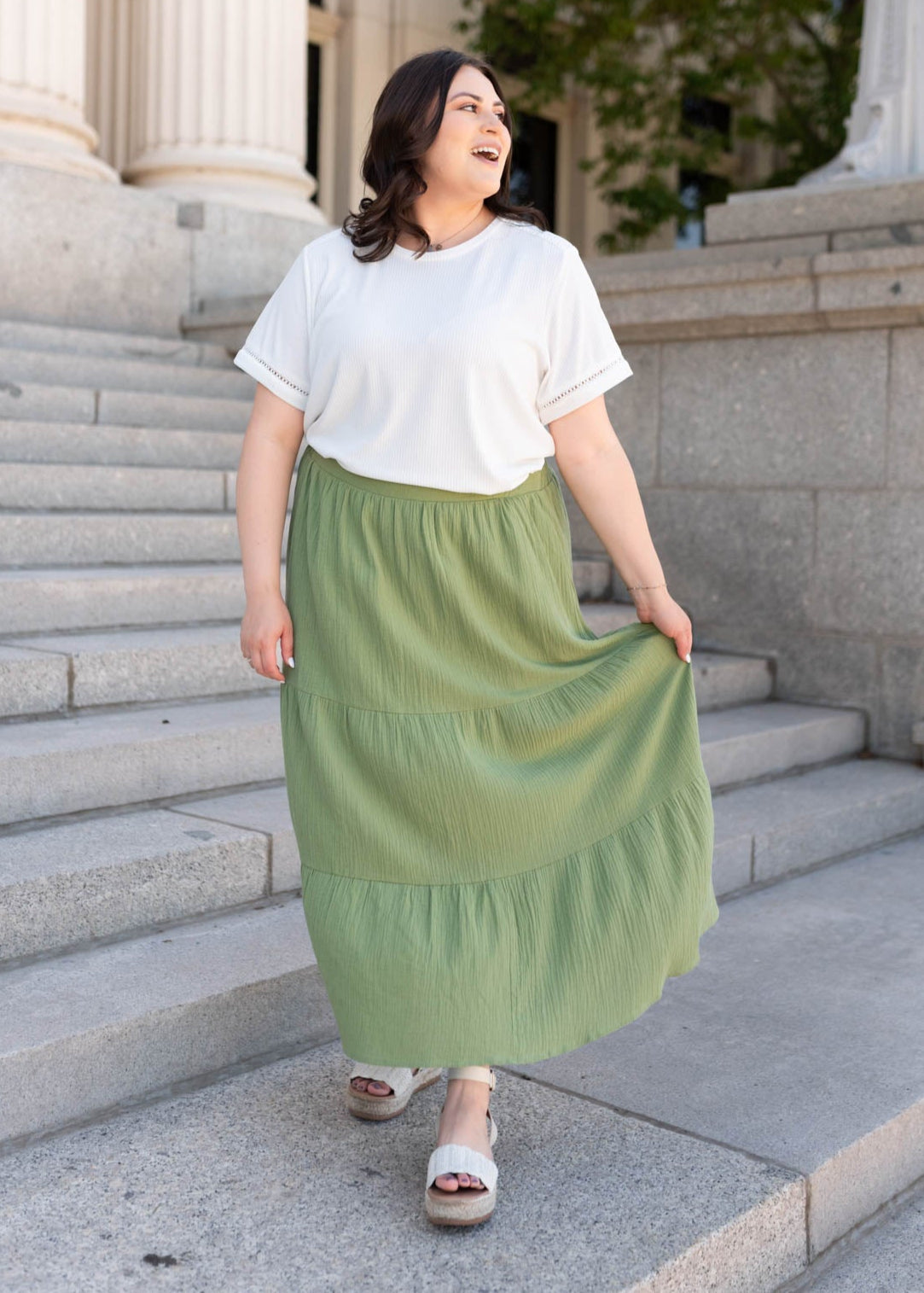 Jannalese Light Green Gauze Tiered Skirt