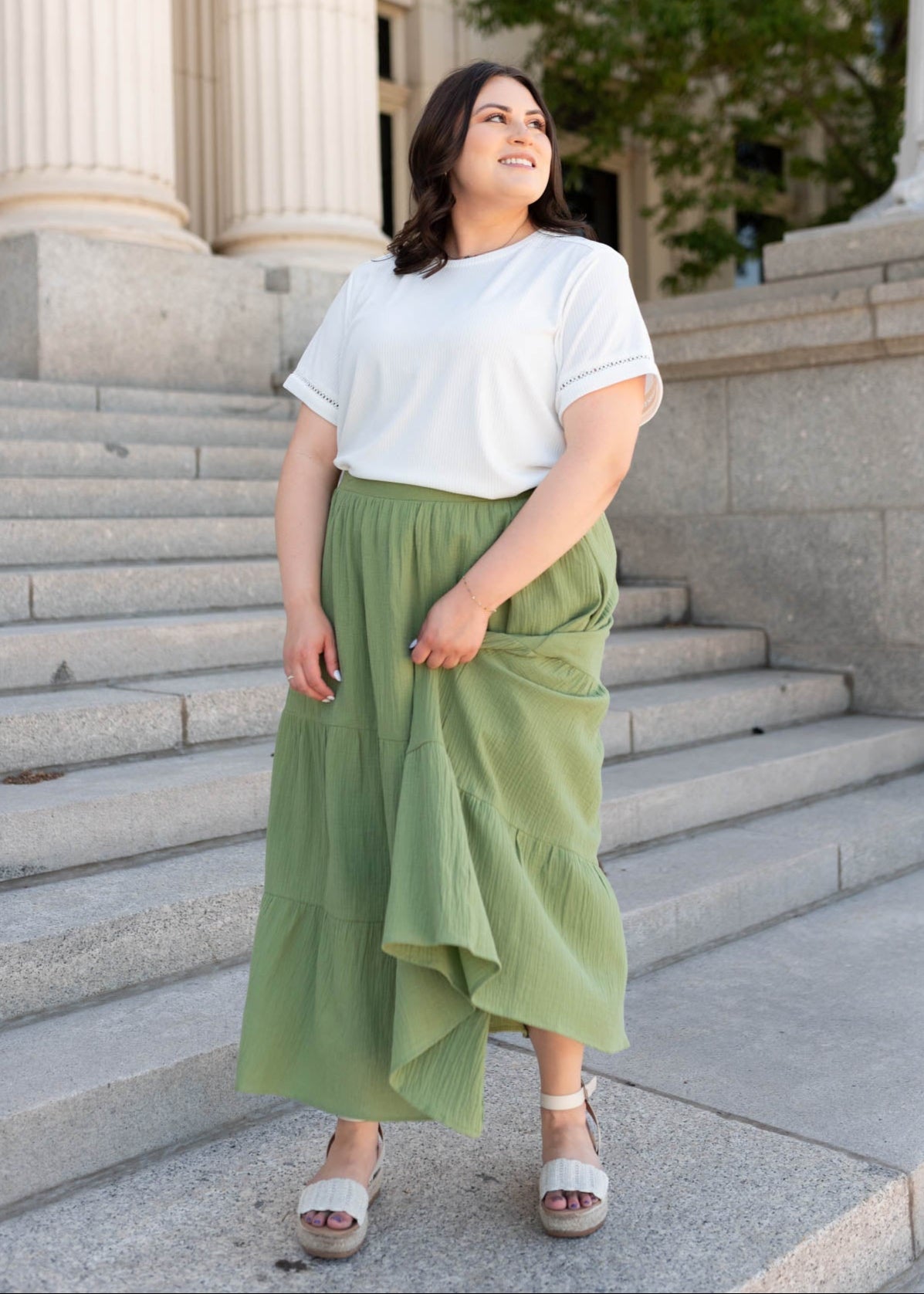 Jannalese Light Green Gauze Tiered Skirt