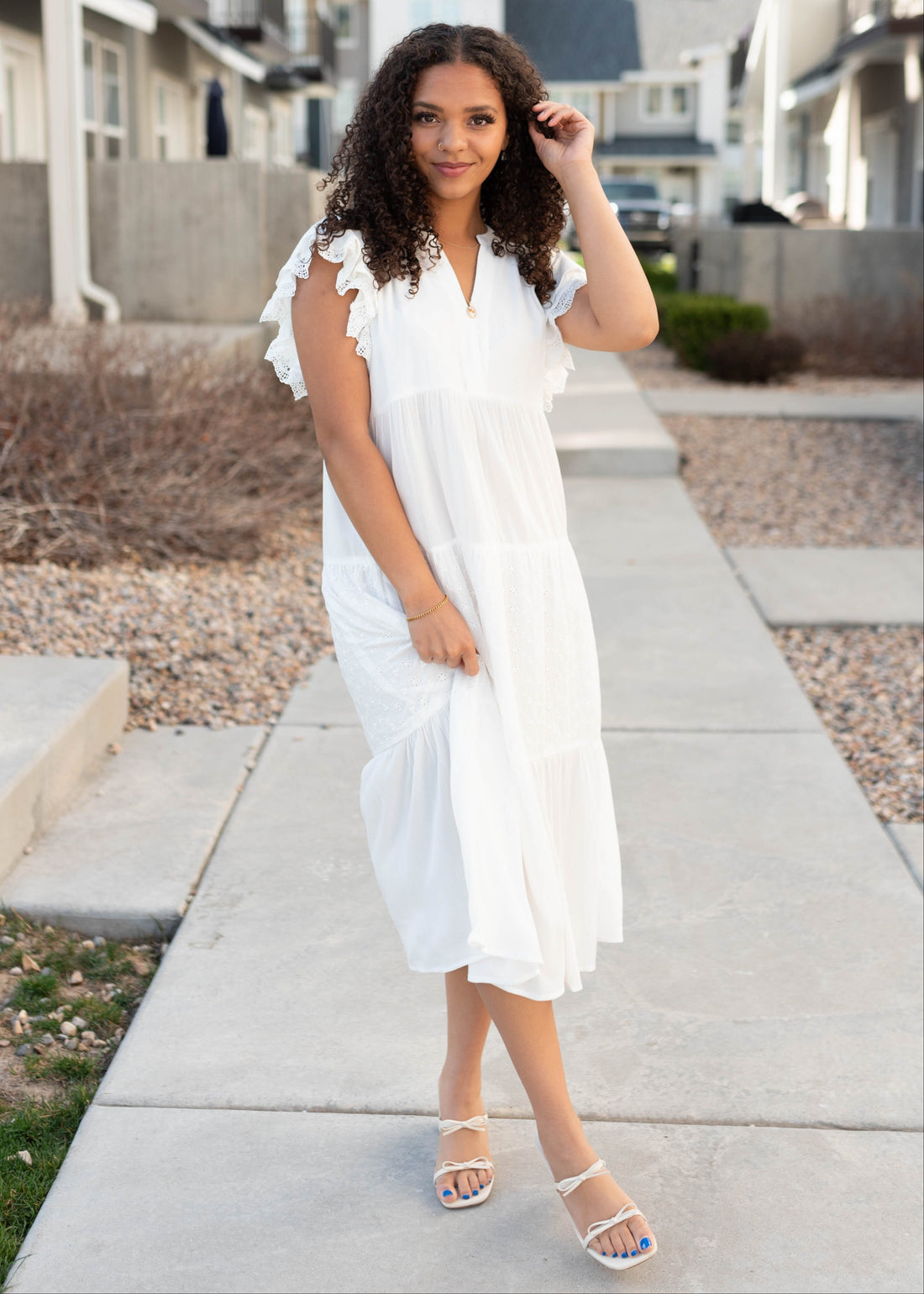Laney White Ruffle Sleeve Dress
