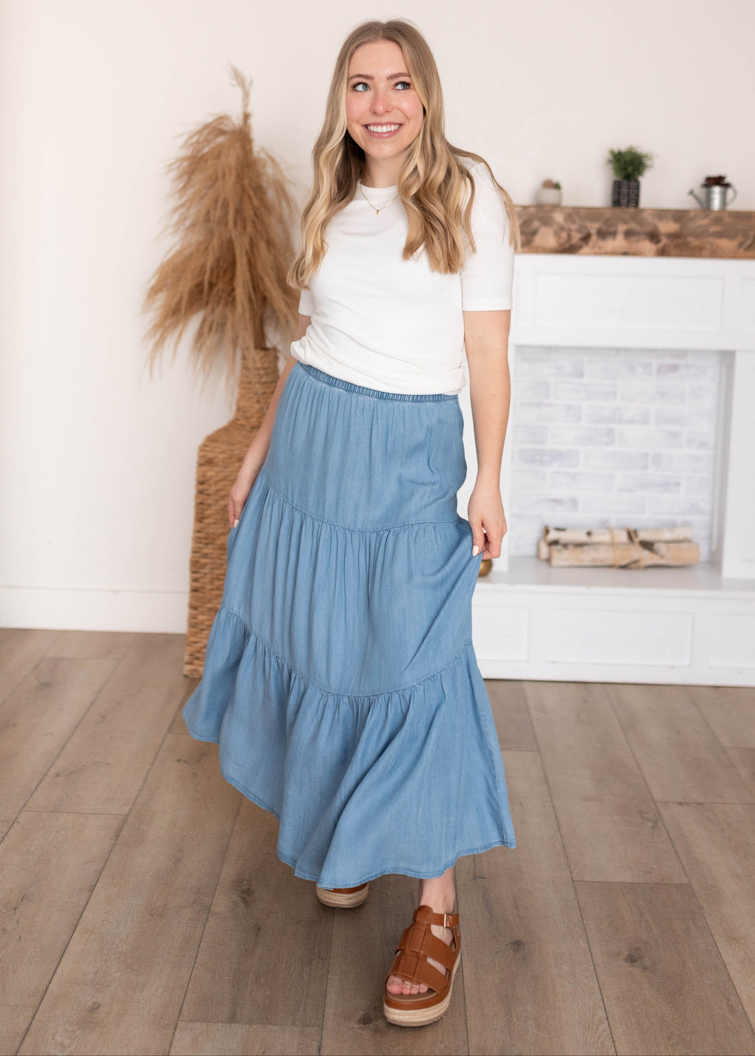 Lila Chambray Tiered Skirt