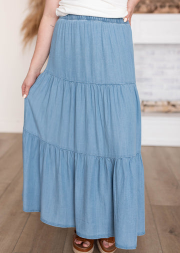 Lila Chambray Tiered Skirt