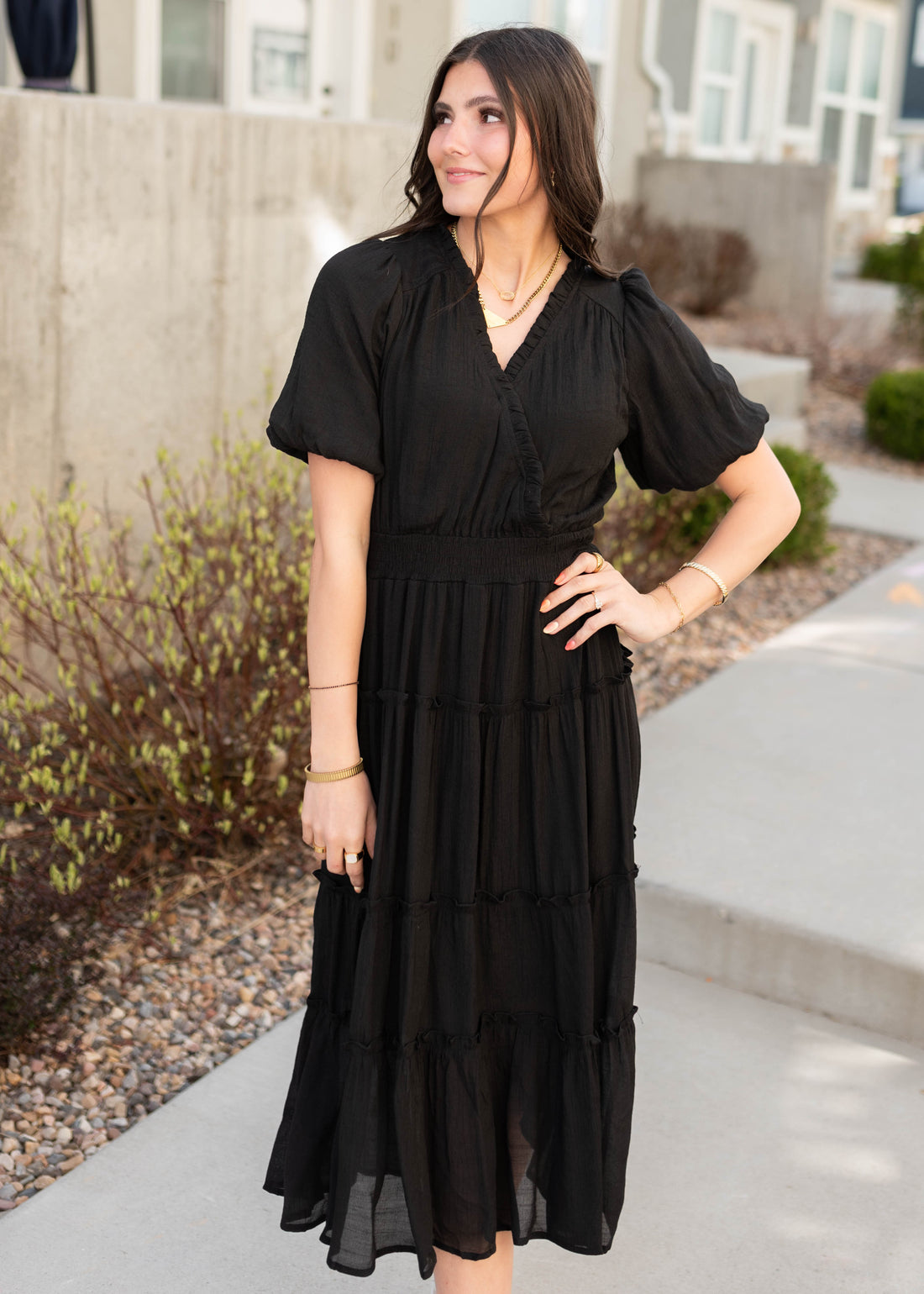 Lindsey Black Puff Sleeve Dress
