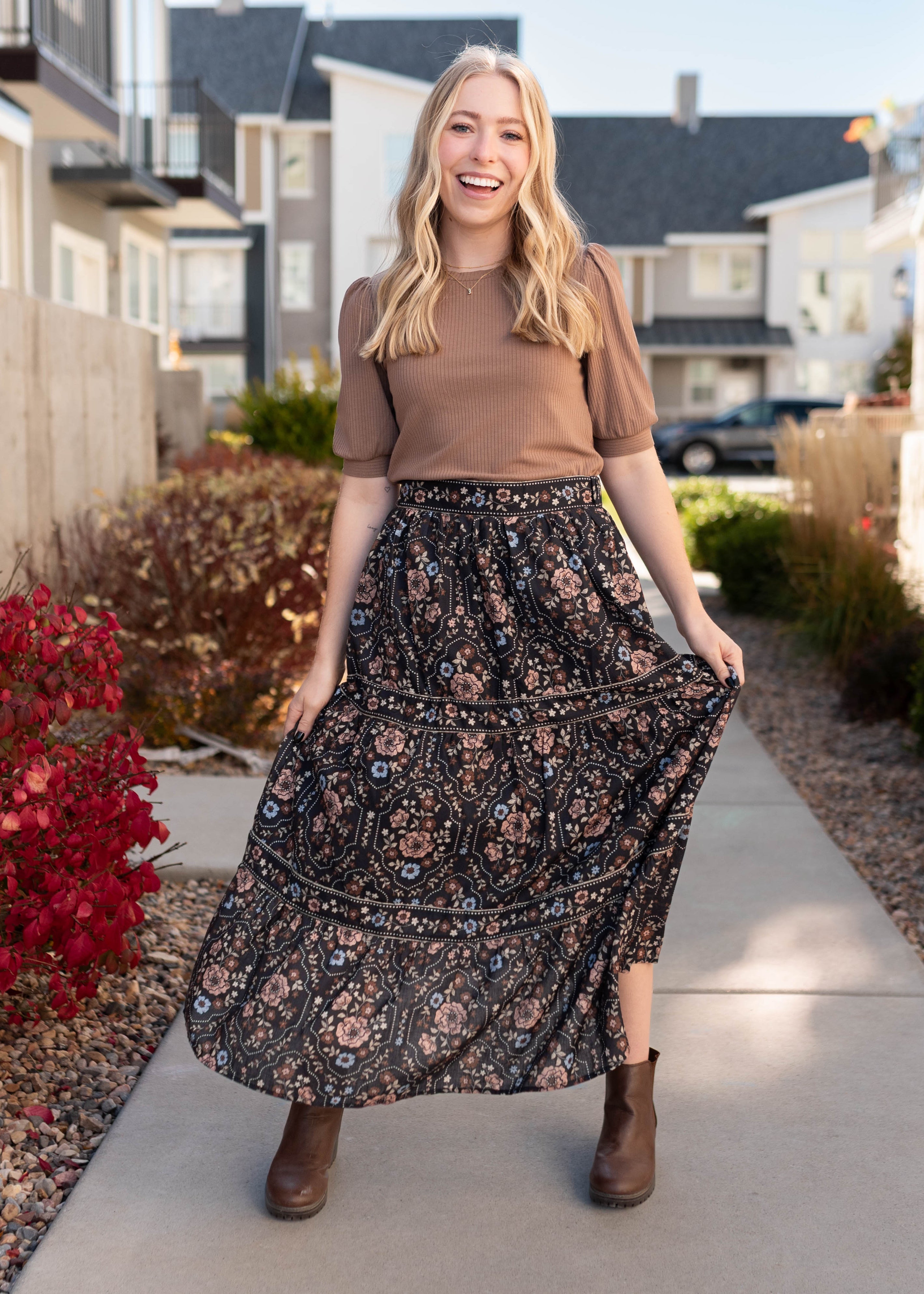 Luna Black Floral Skirt