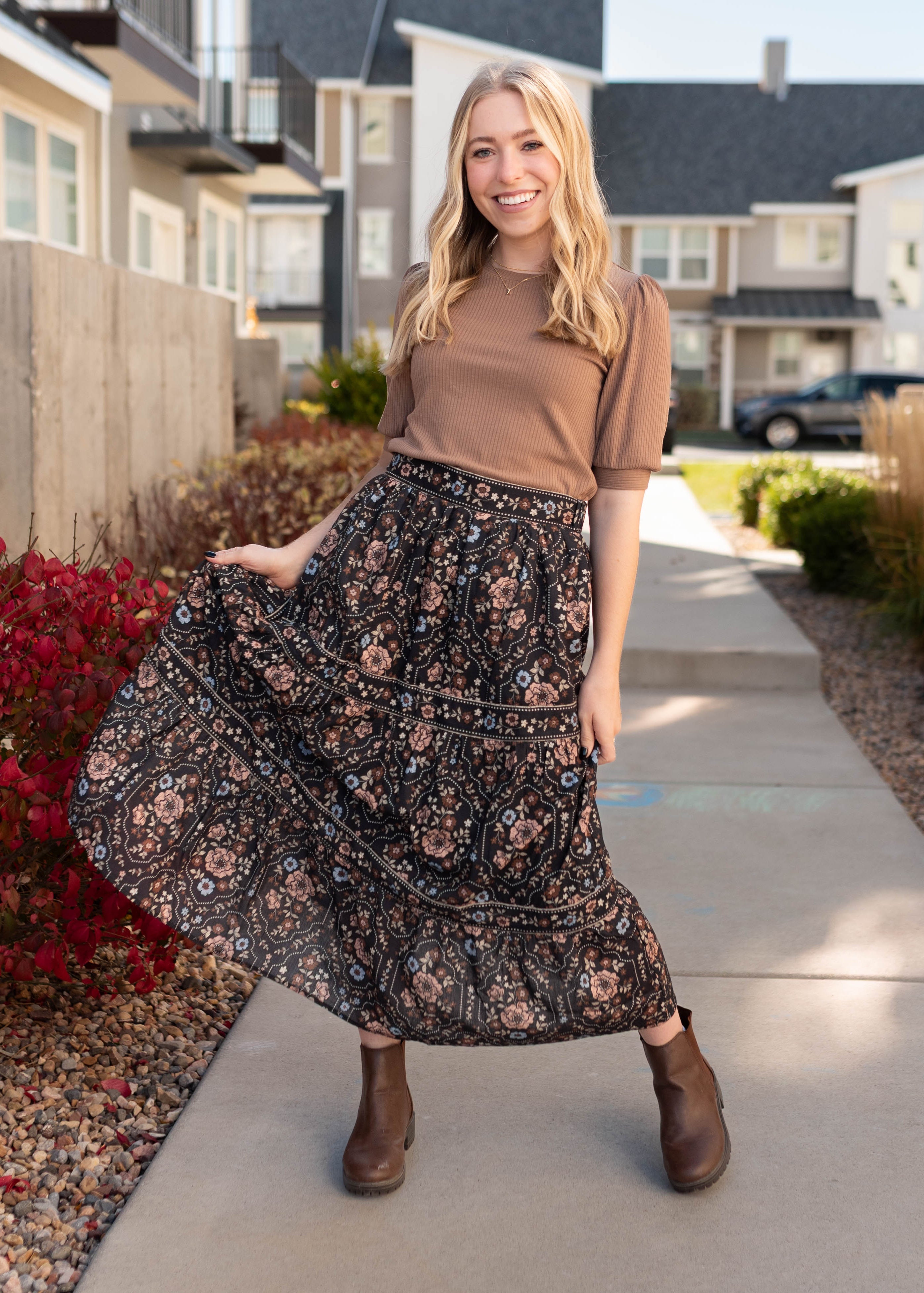 Luna Black Floral Skirt
