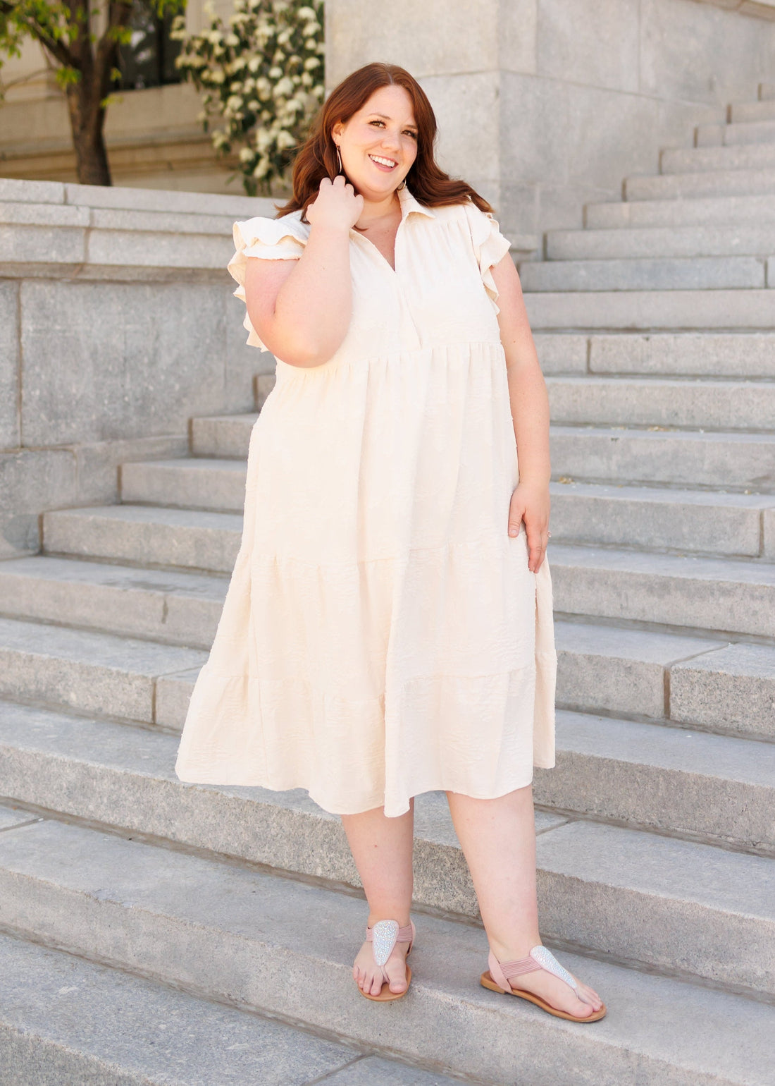 Lysa Natural Flutter Sleeve Dress