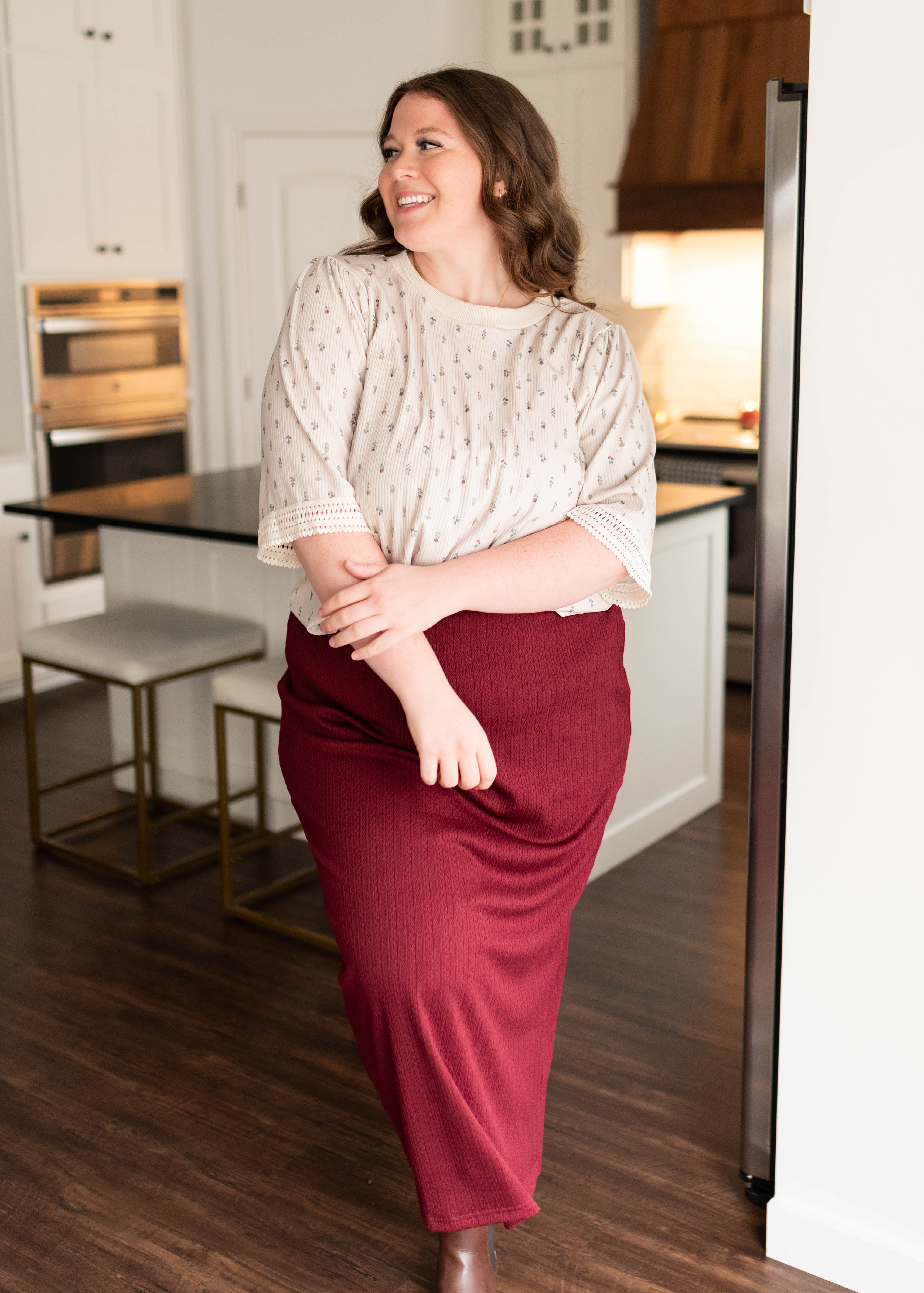 Maria Burgundy Midi Skirt