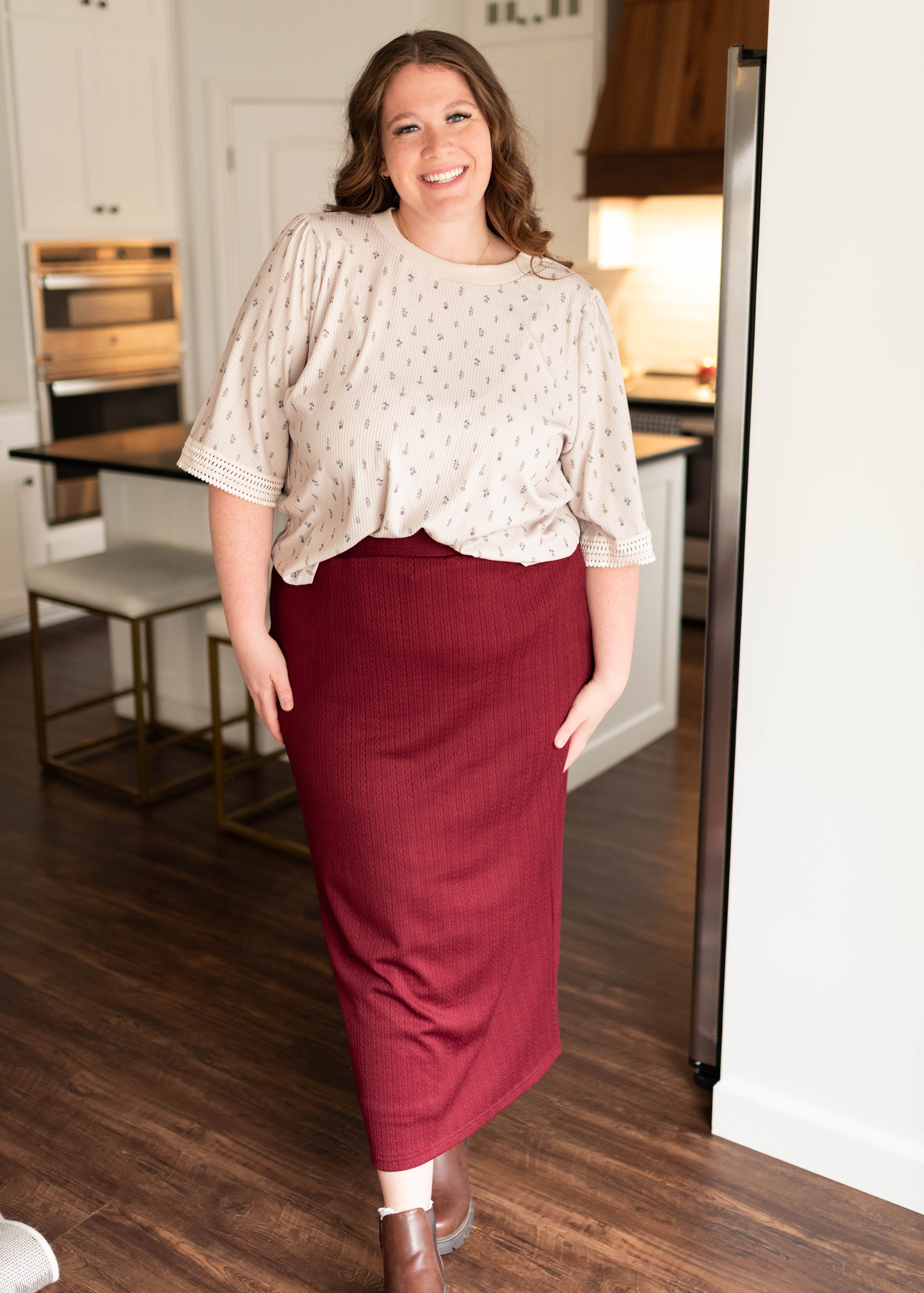 Maria Burgundy Midi Skirt