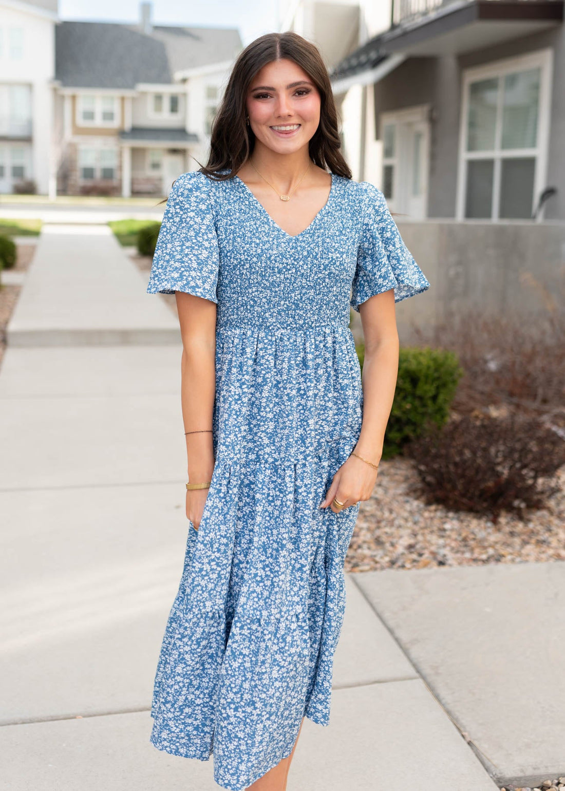 Mila Blue Smocked Floral Dress