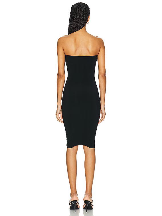 Strapless Shirred Dress To Knee - Black