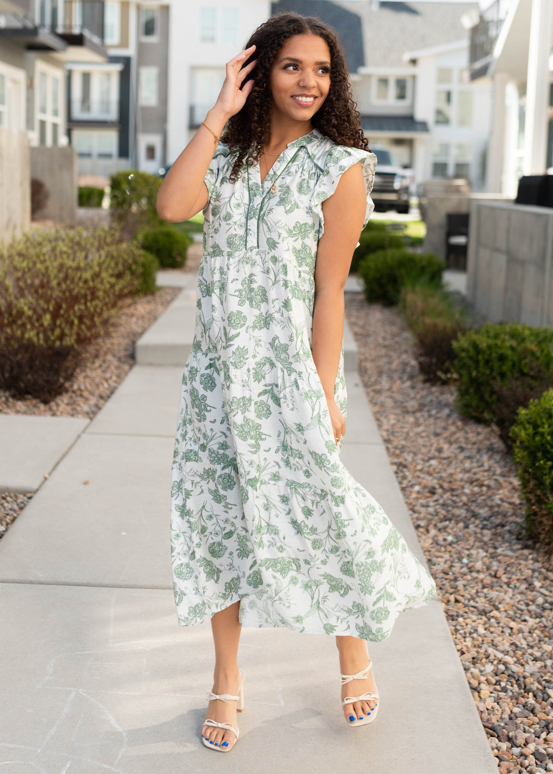 Nessie Green Floral Pattern Dress