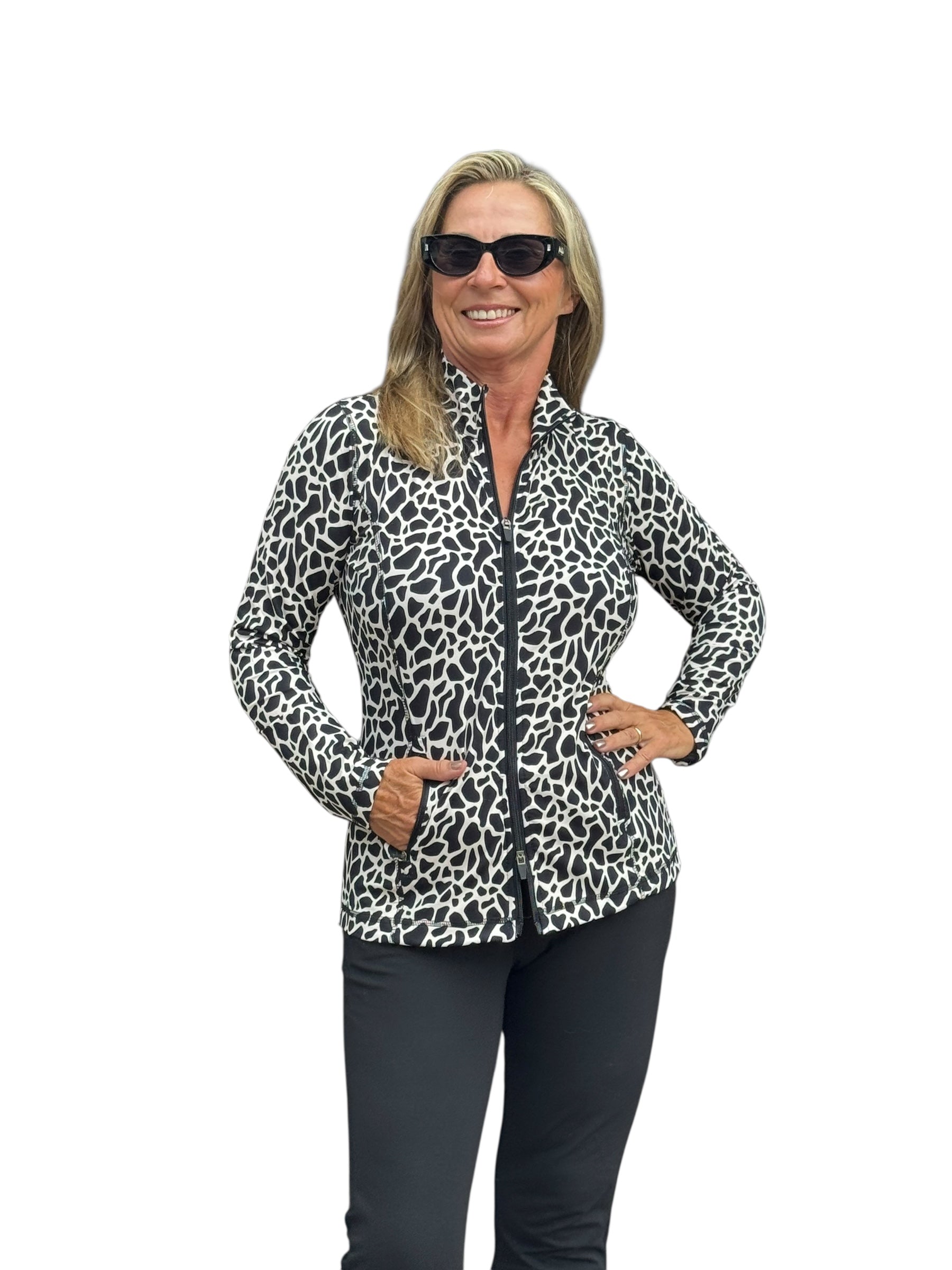 Zip-Up Long Sleeve Jacket with UPF50+ Black Giraffe