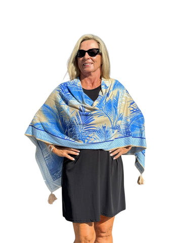 Soft Knit Poncho Bali Natural Blue