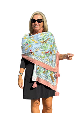 Soft Knit Scarf Wildlife Light Blue