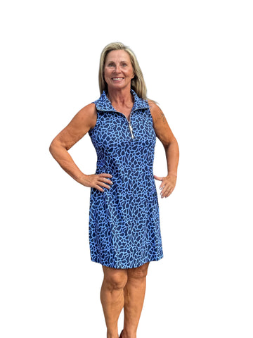 Zipper Swing Dress with UPF50+ Navy Giraffe