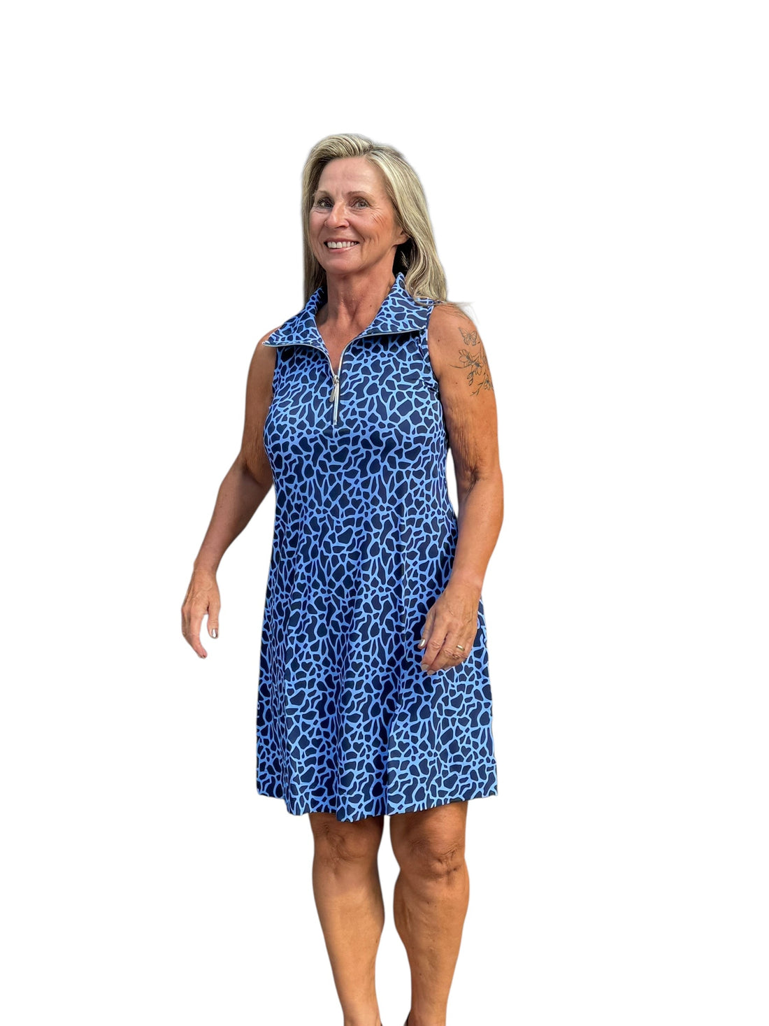Zipper Swing Dress with UPF50+ Navy Giraffe