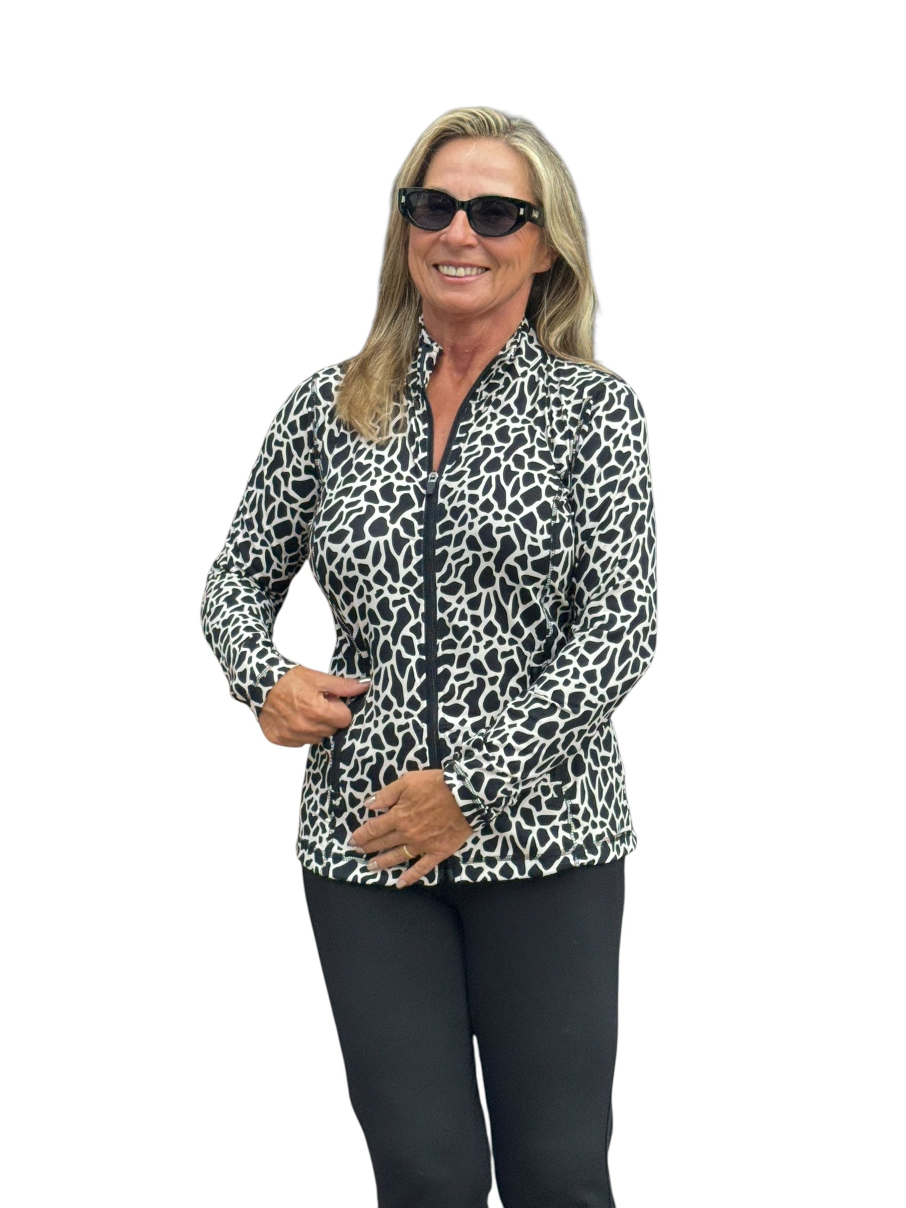 Zip-Up Long Sleeve Jacket with UPF50+ Black Giraffe