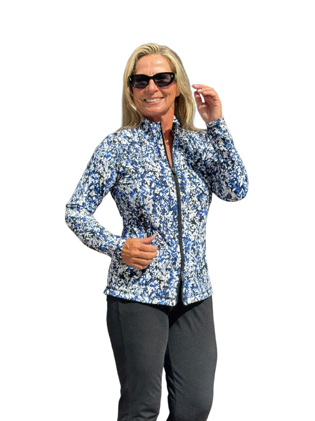 Zip-Up Long Sleeve Jacket with UPF50+ Blue Confetti