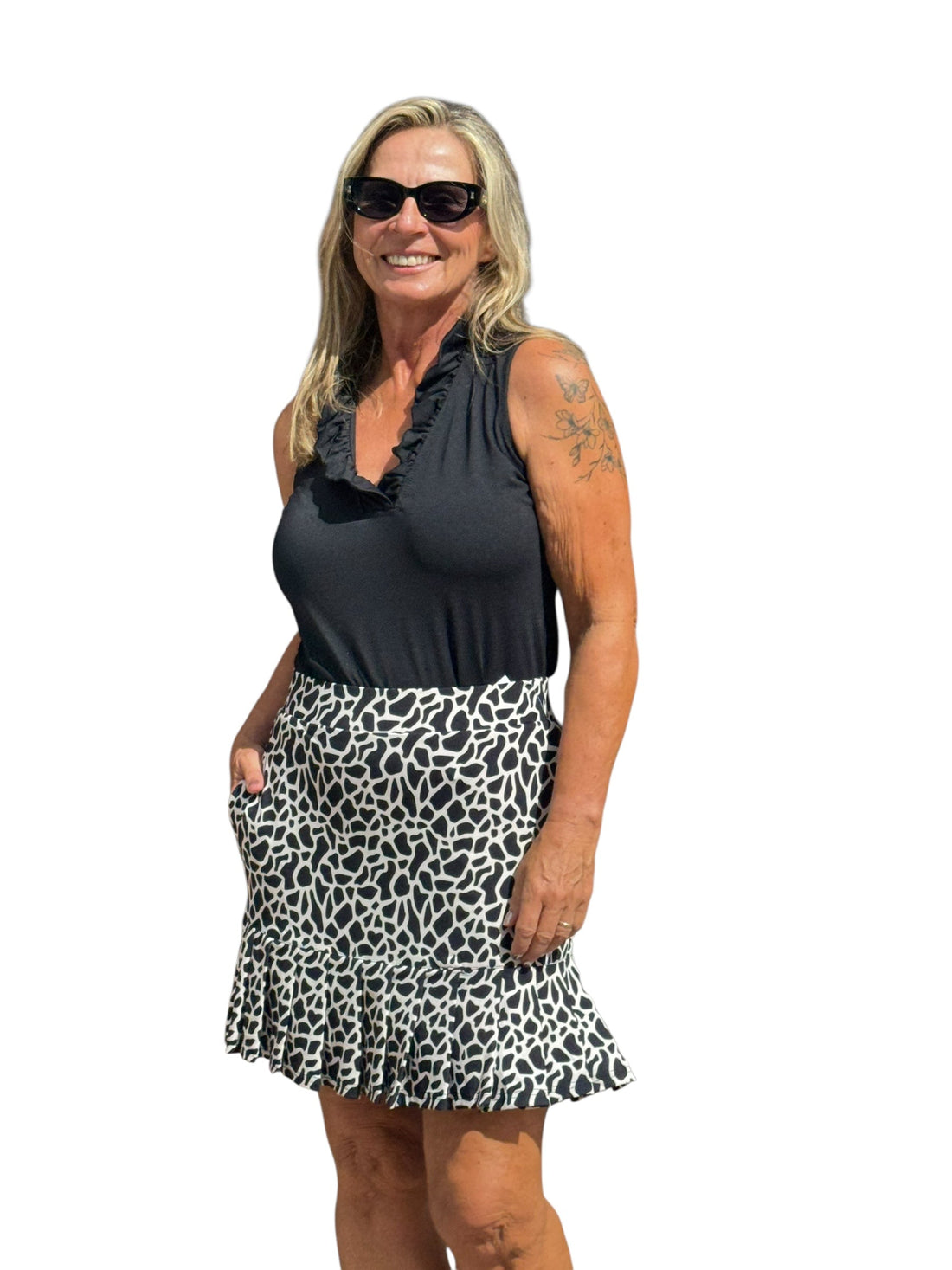 Pull-on Flounce Skort with UPF50+ Black Giraffe