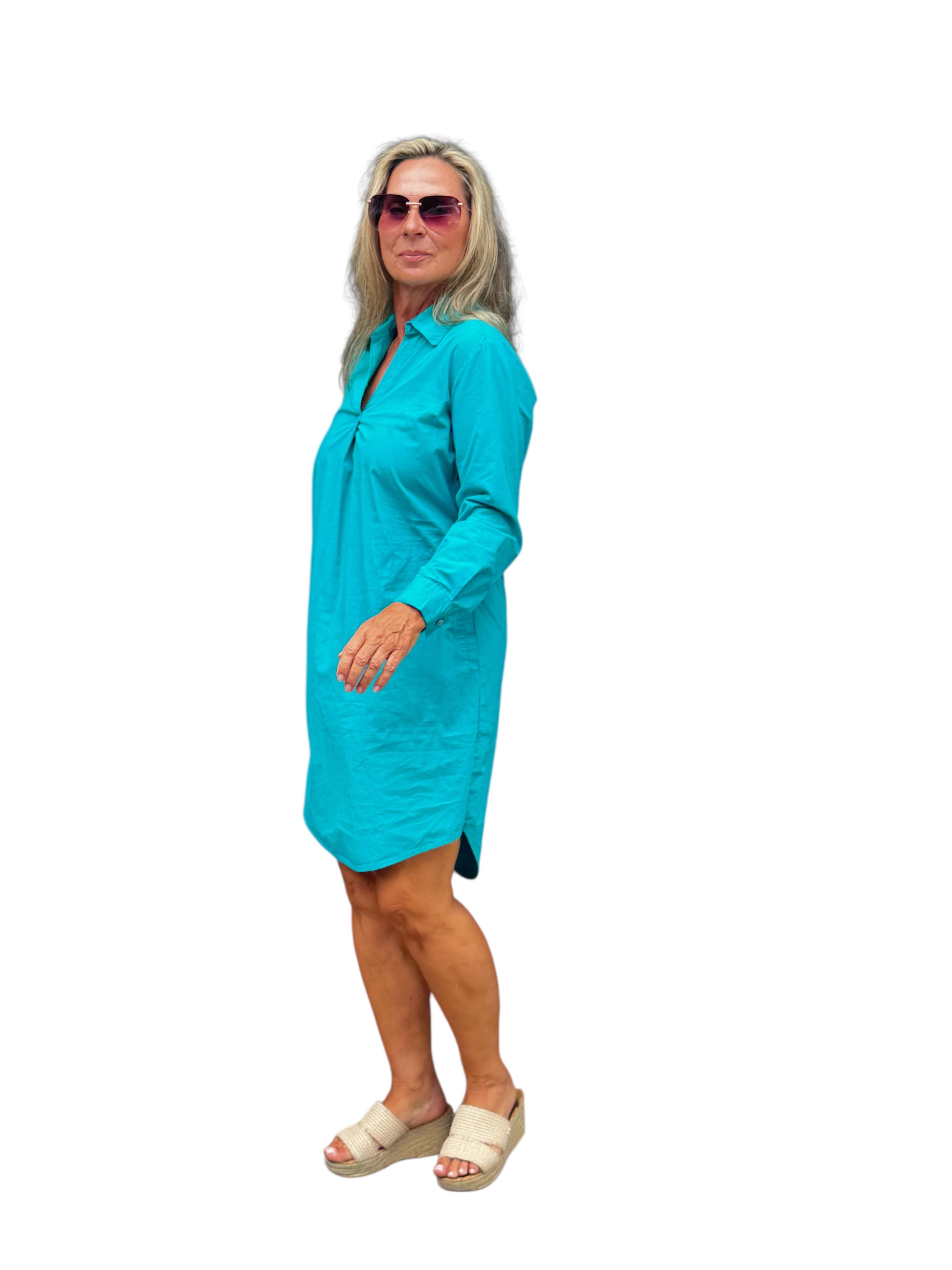 Long Sleeve Shirt Dress Emerald