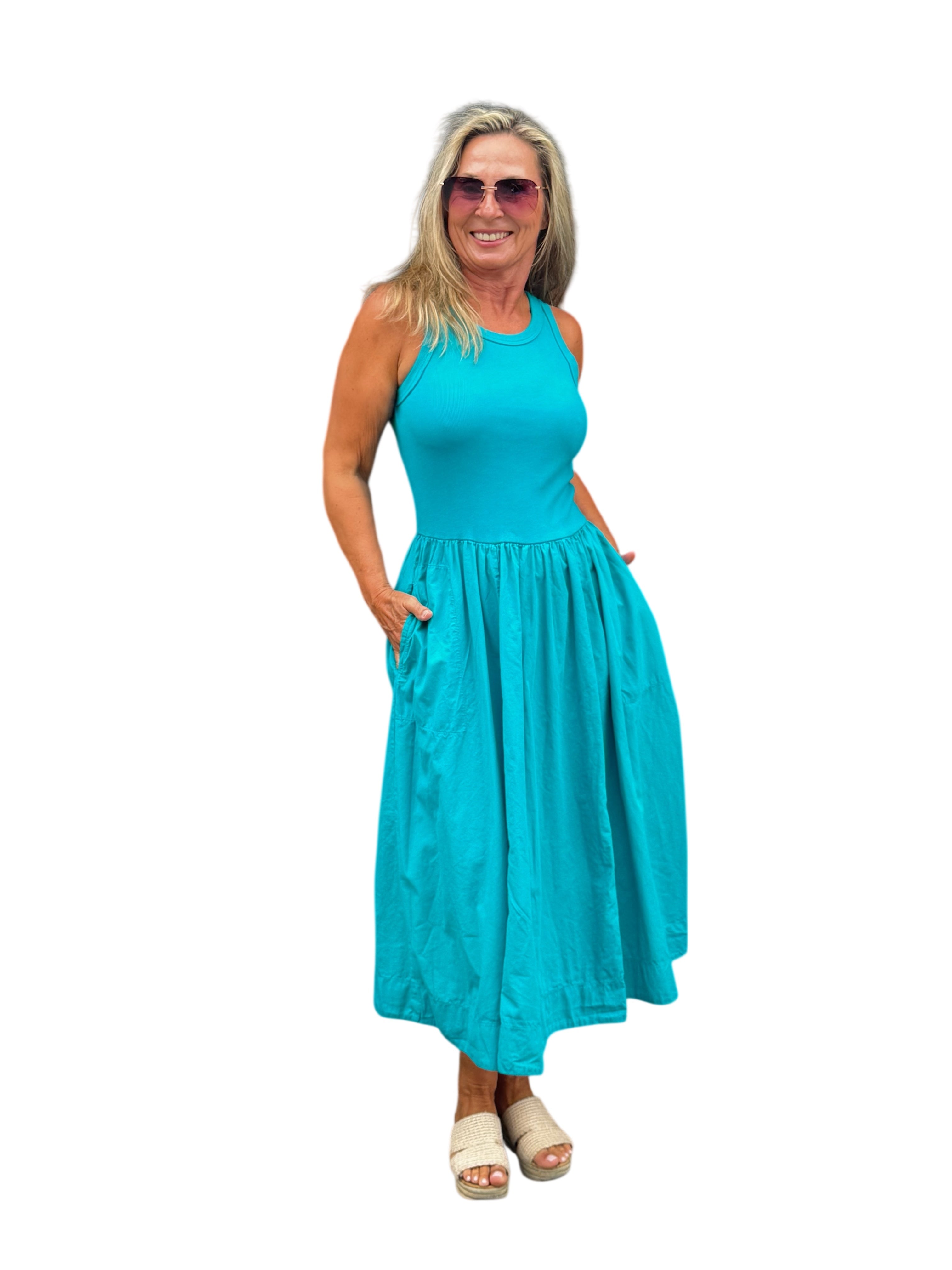 Sleeveless Midi Tank Dress Emerald