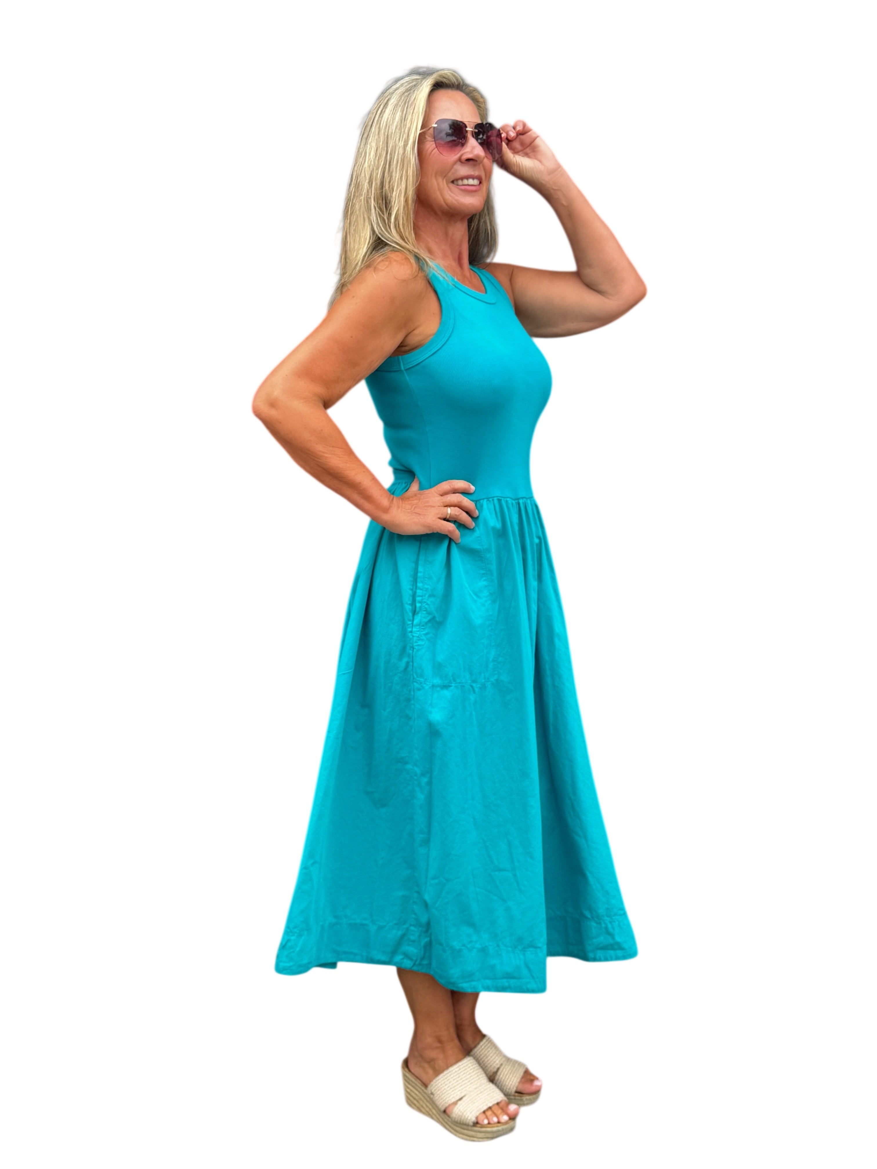 Sleeveless Midi Tank Dress Emerald