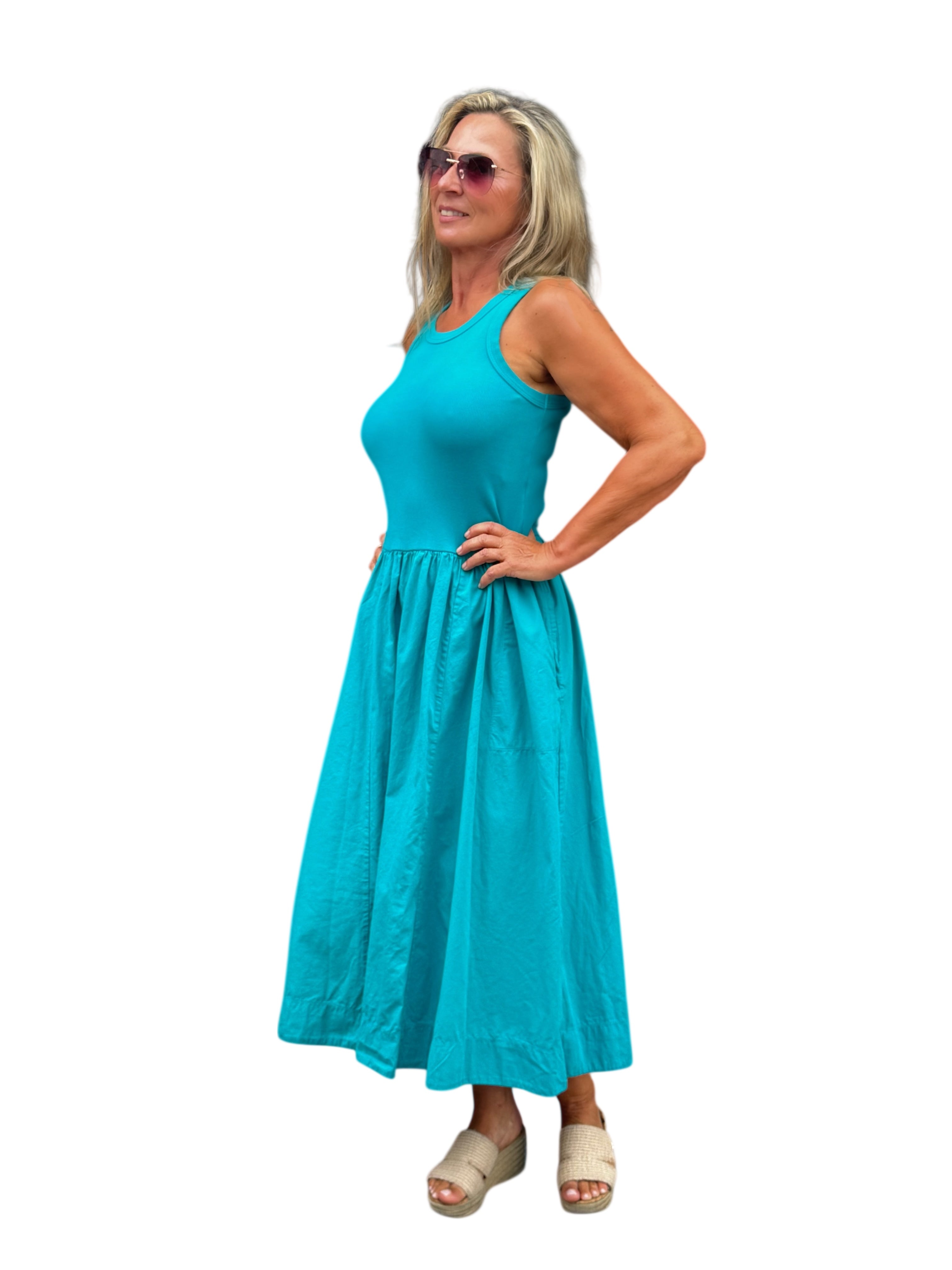 Sleeveless Midi Tank Dress Emerald